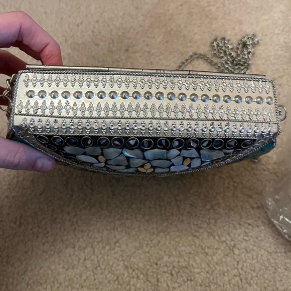 Metal small over the shoulder handbag with turquoise design. New. - Picture 2 of 7